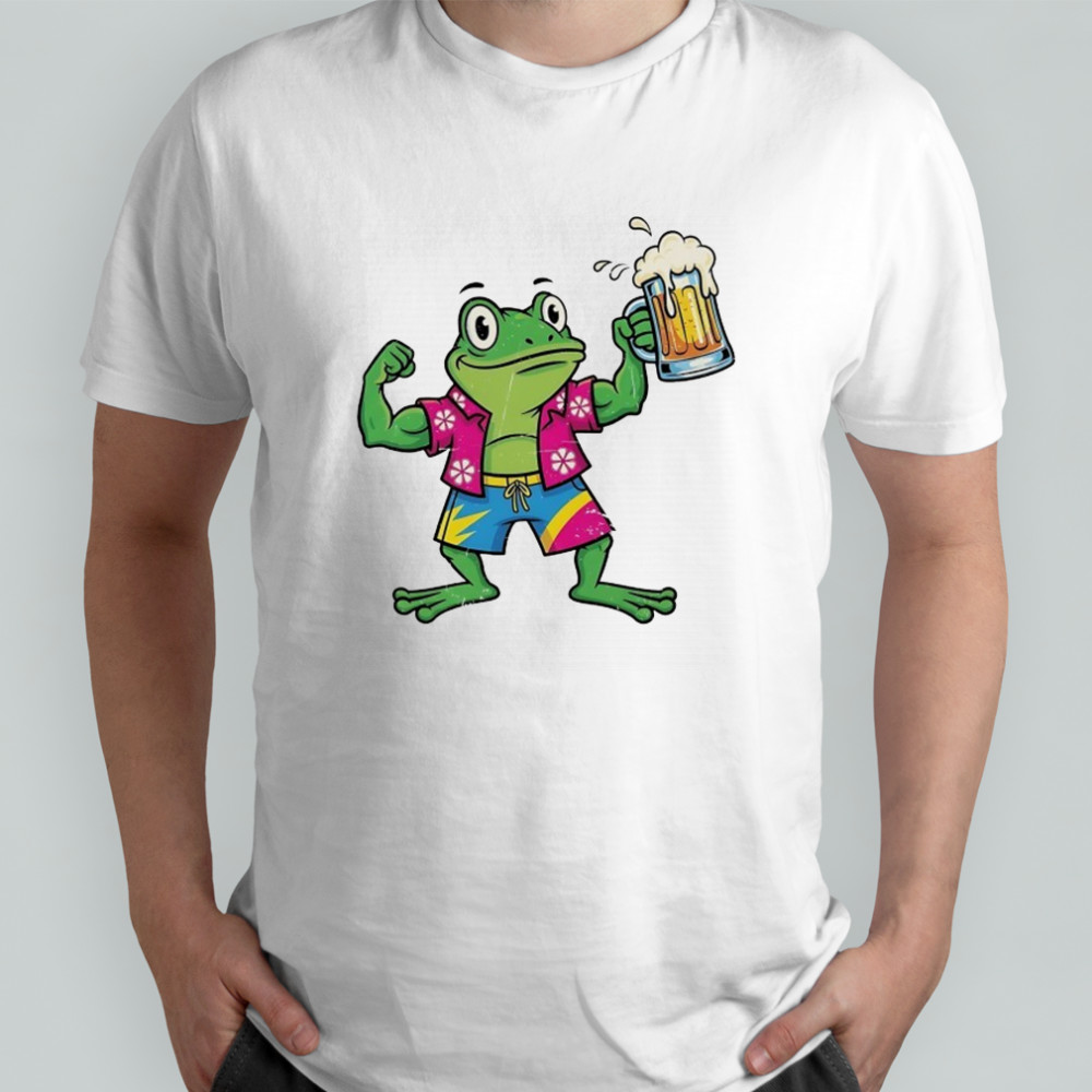 Strong Frog cheers beer after a workout shirt