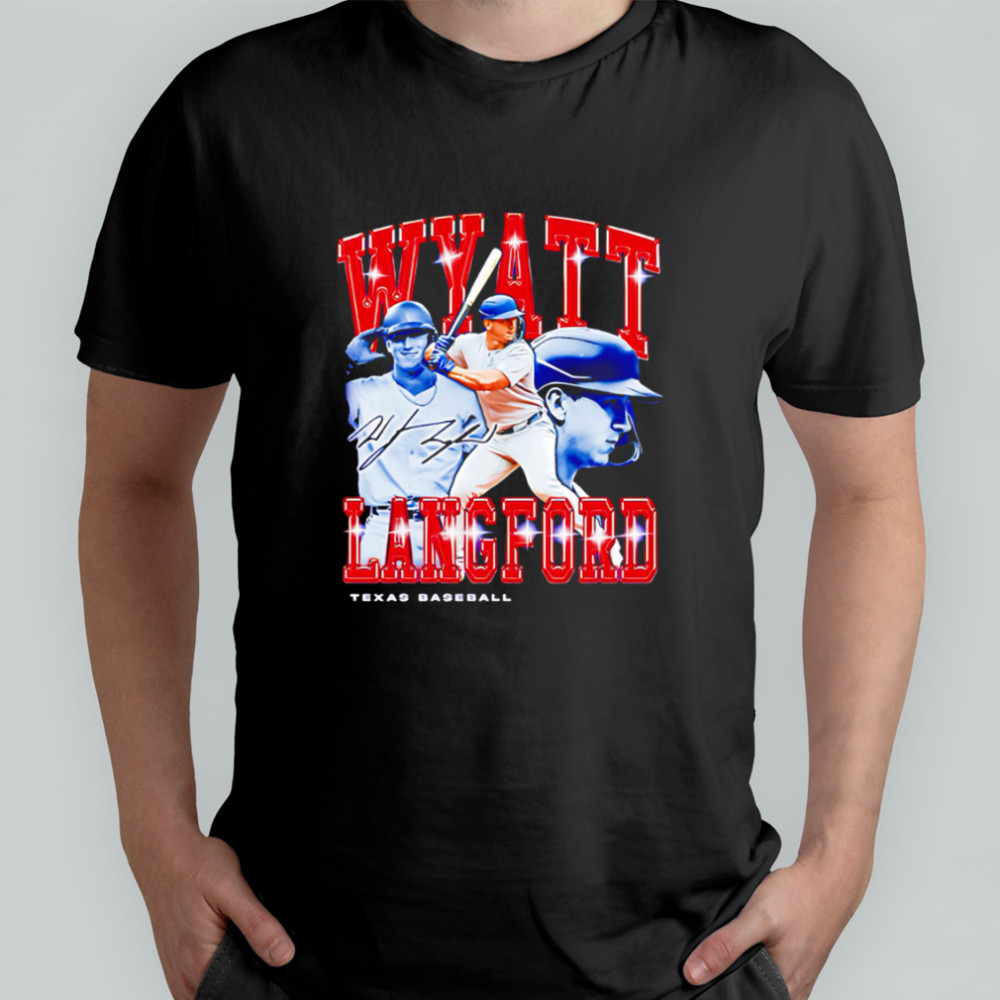Wyatt Langford Retro Flair Texas baseball signatue shirt