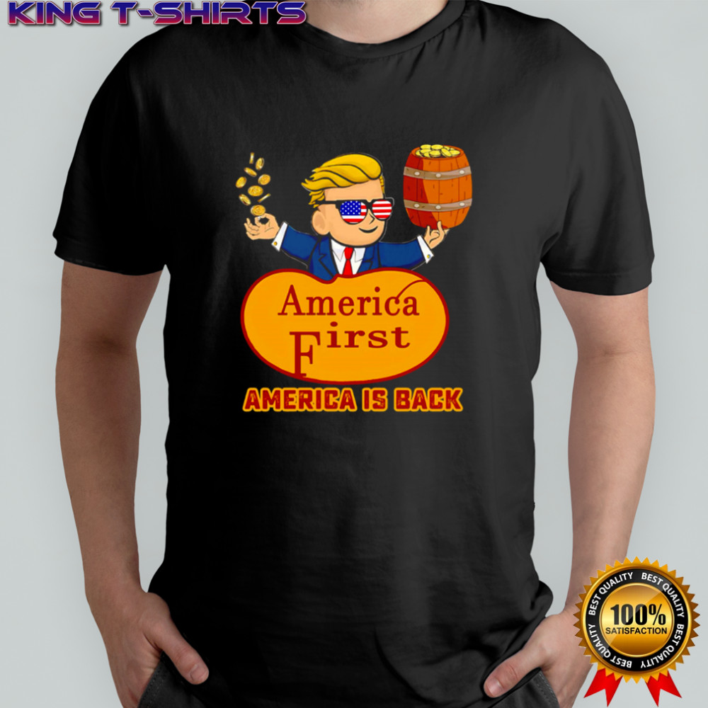 America First America Is Back Donald Trump Cartoon Character Throwing Gold Coins shirt