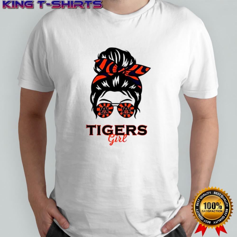 Auburn Tigers girl messy bun glasses shirt