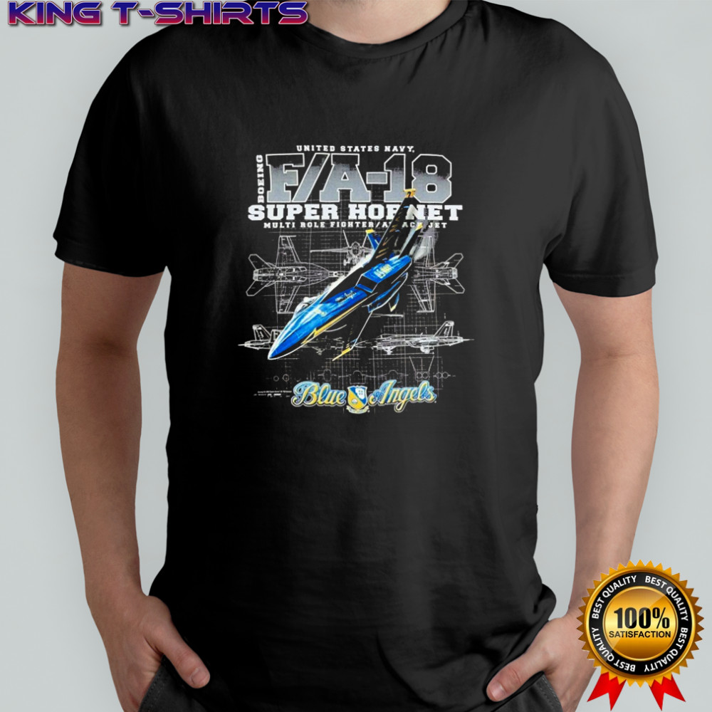 Blue Angels US Navy F A-18 Super Hornet Multi Role Fighter Attack Jet Schematic Naval Aviation The Flight Deck T-shirt