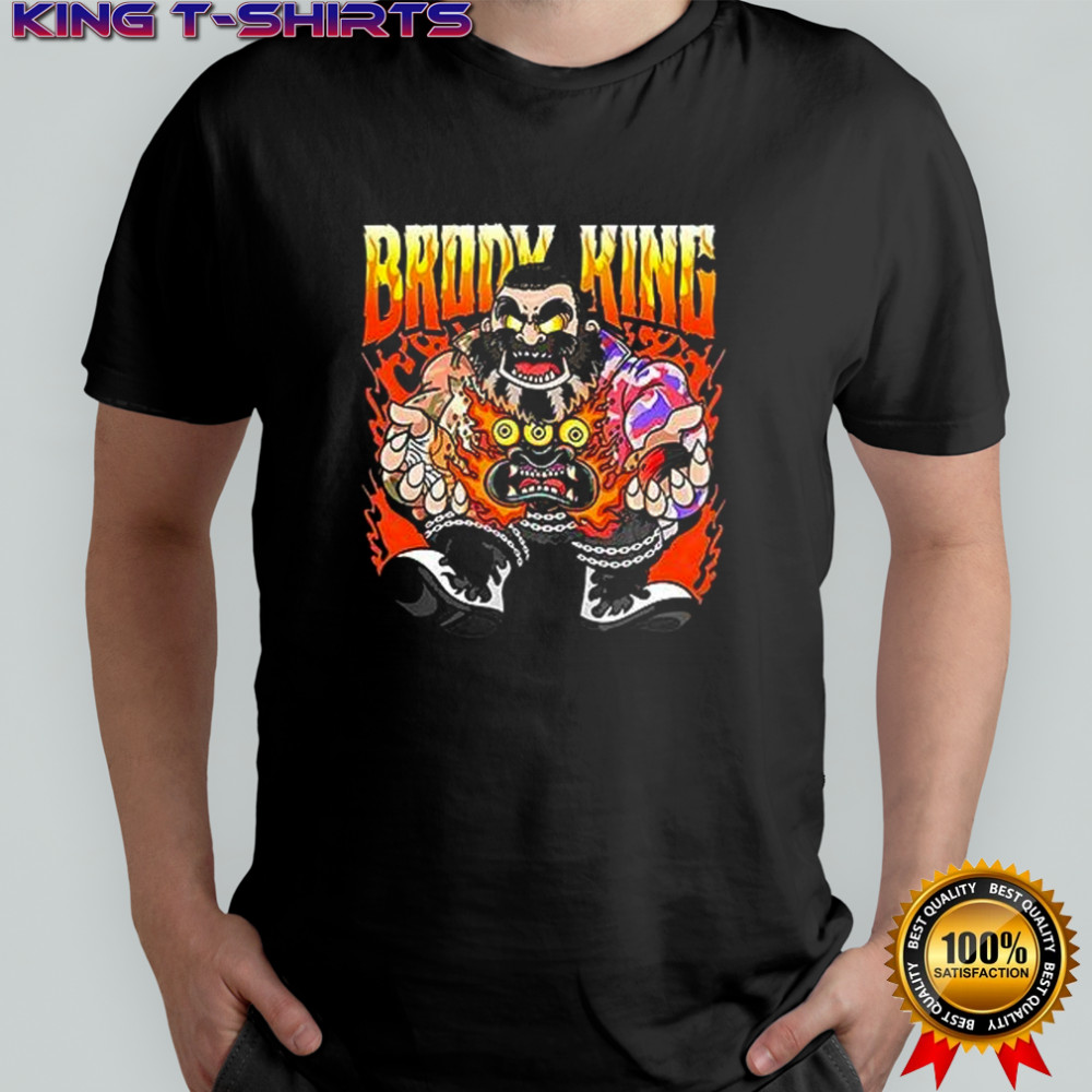 Brody King All Elite Wrestling Devil Demon Mask Flaming shirt