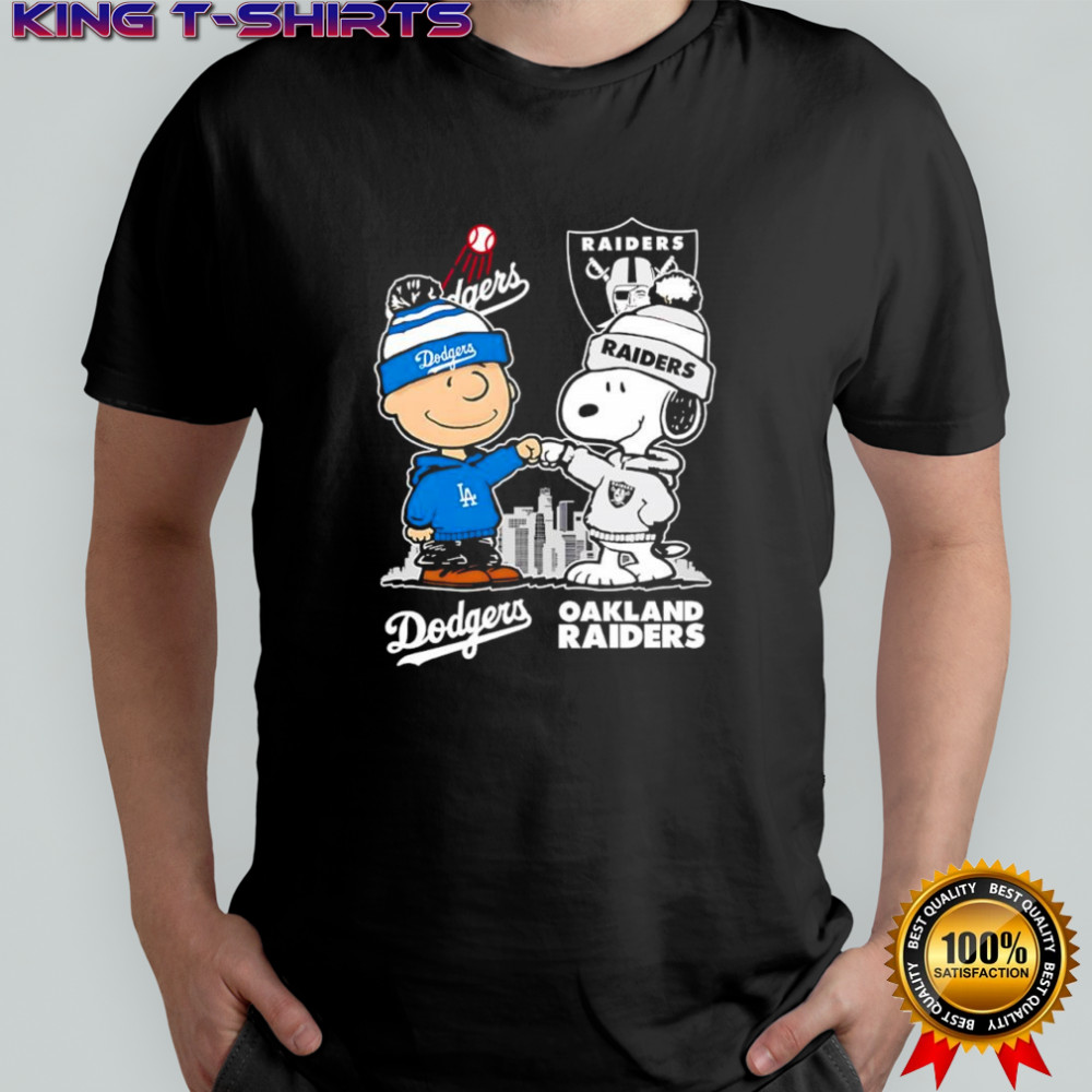 Charlie Brown and Snoopy x Los Angeles Dodgers and Oakland Raiders logo shirt