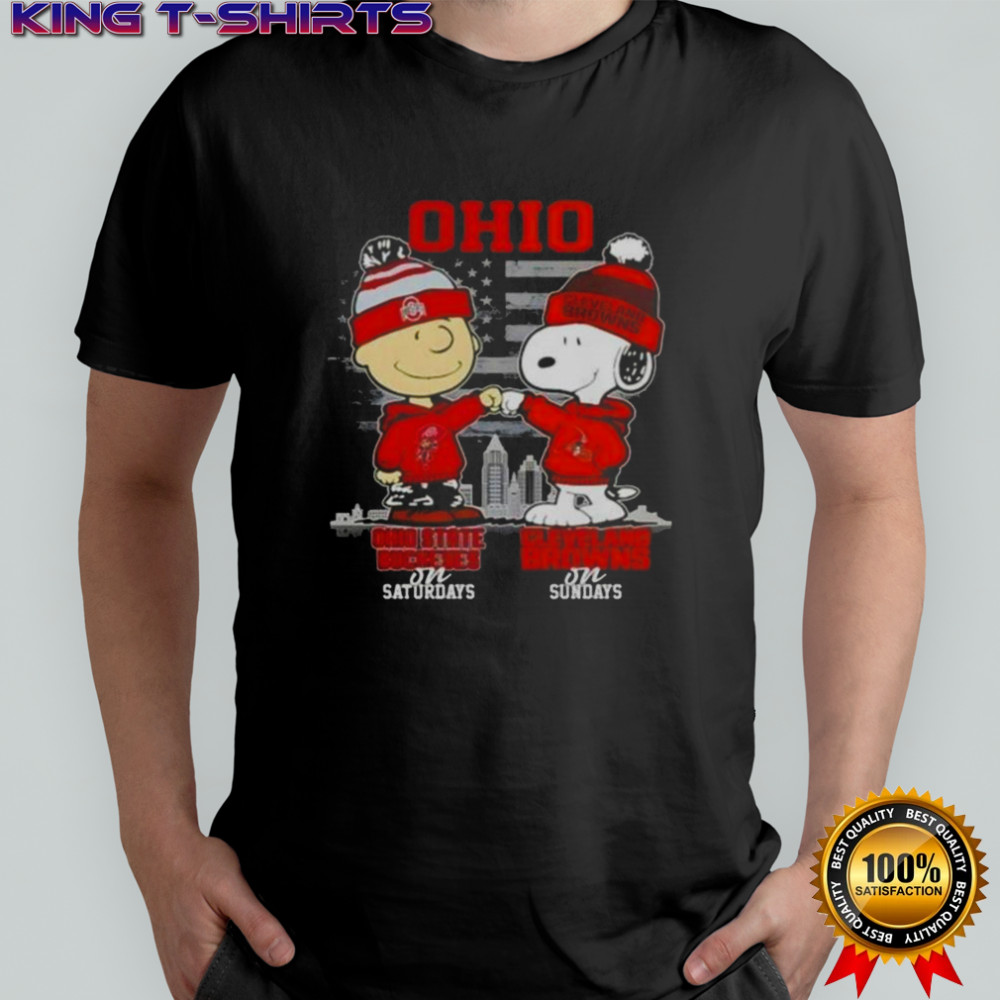 Charlie Brown Ohio State Buckeyes On Saturdays X Snoopy Cleveland Browns On Sundays Skyline T-Shirt