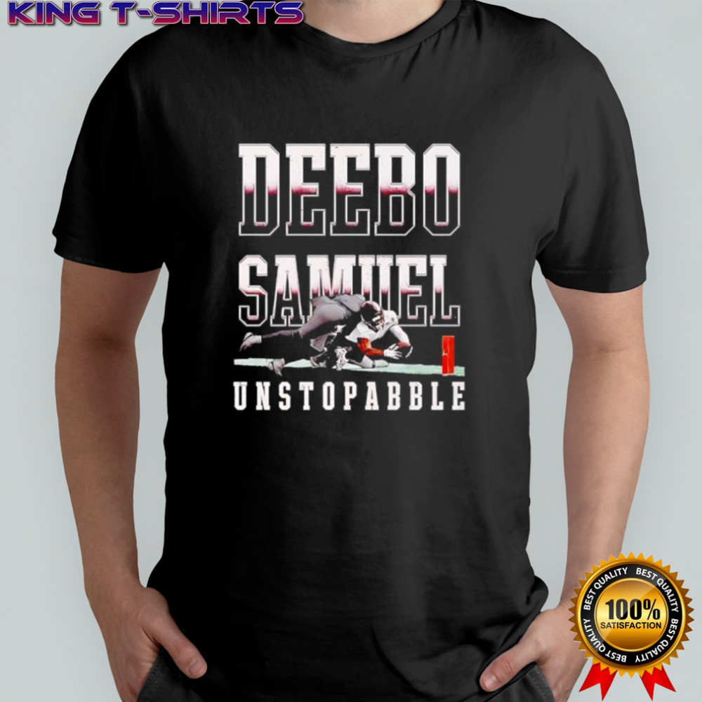 Deebo Samuel Unstoppable football player reaching for pylon shirt