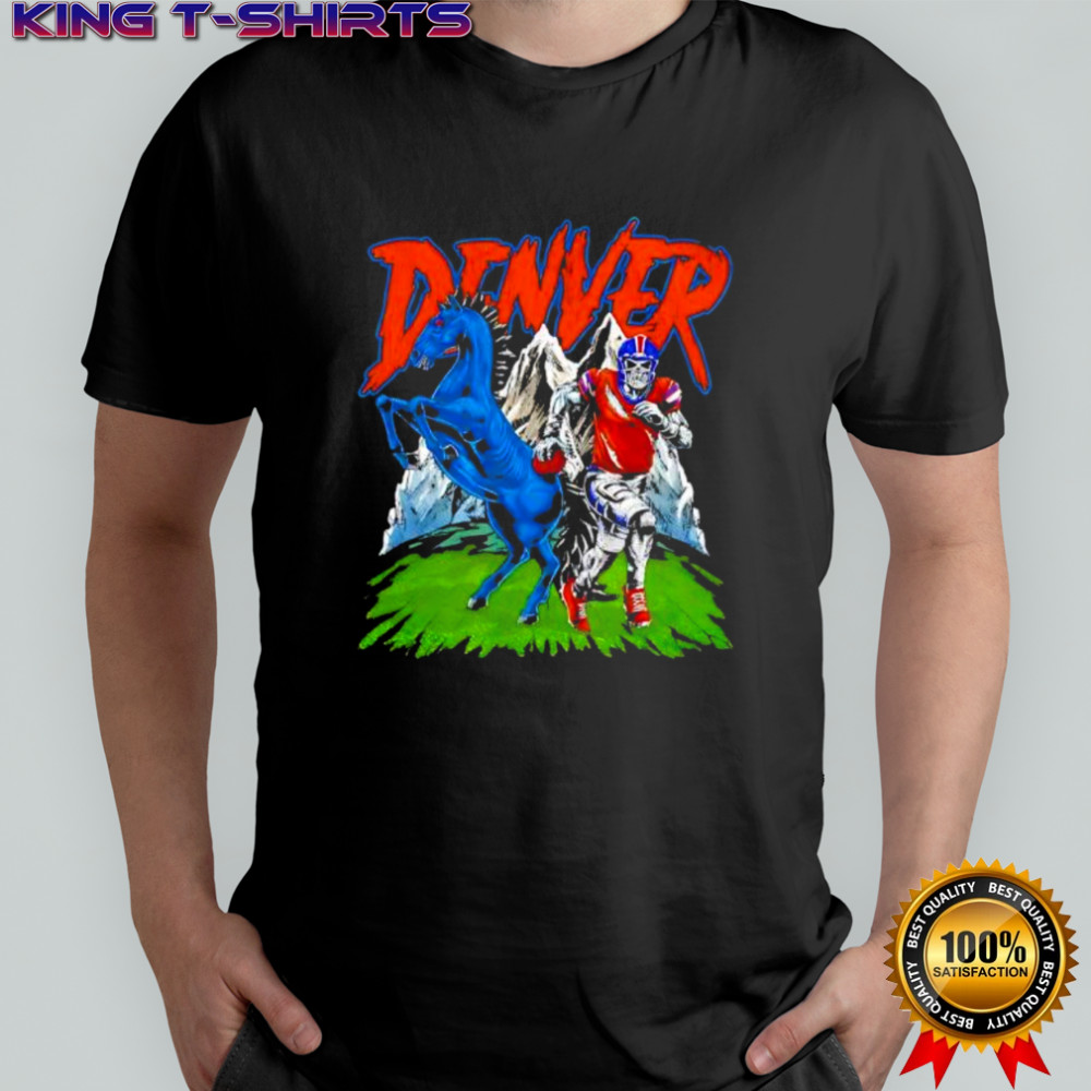 Denver Broncos Skeleton Running with Blue Horse shirt