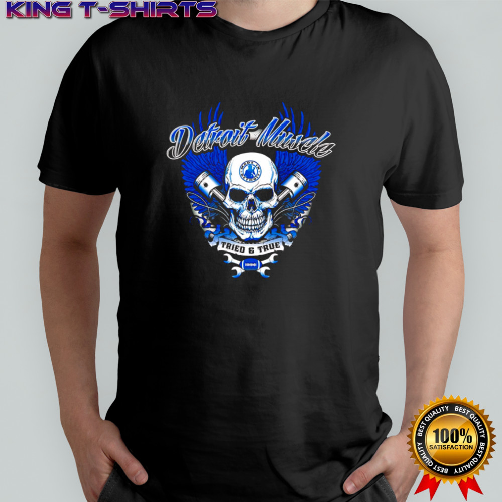 Detroit Muscle Tried and True skull pistons wings wrenches football shirt