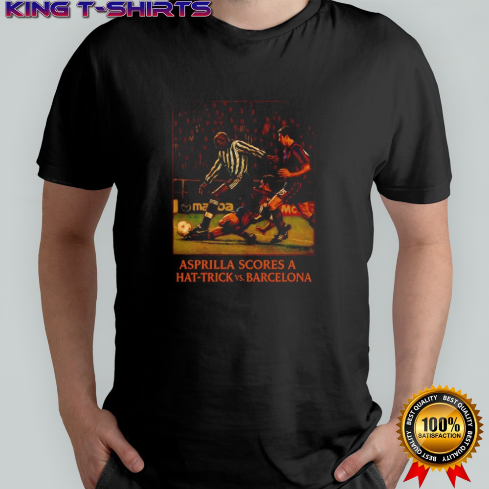 Faustino Asprilla Newcastle United vs Barcelona Champions League scores a hat trick 1997 shirt