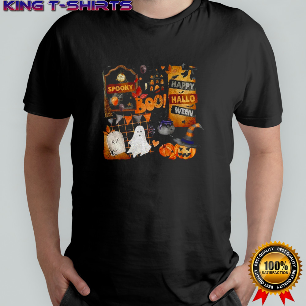 Ghost spooky boo pumpkin Happy Halloween autumn vibes shirt