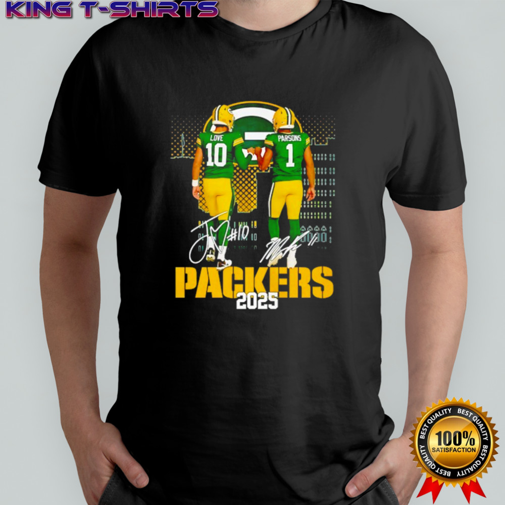 Green Bay Packers city skyline Love and Parsons signatures 2025 shirt