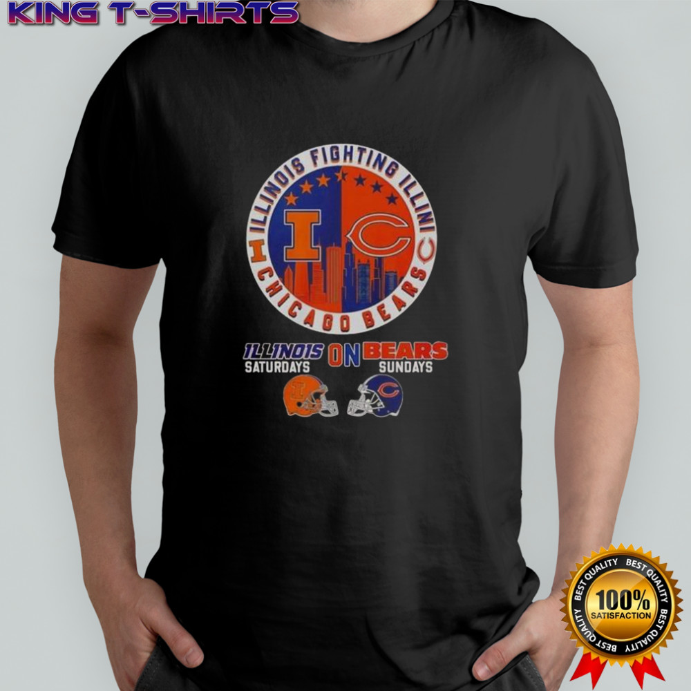 Illinois Fighting And Chicago Bears Saturdays On Sundays City Skyline Logo T-Shirt