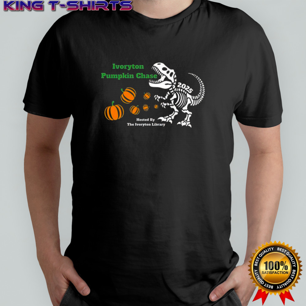 Ivoryton Pumpkin Chase Hosted By The Ivoryton Library T-Rex skeleton shirt