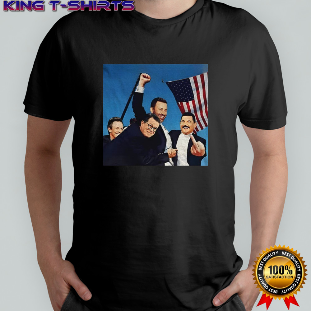 Jimmy Kimmel Stephen Colbert and Seth Meyers fighting American flag shirt