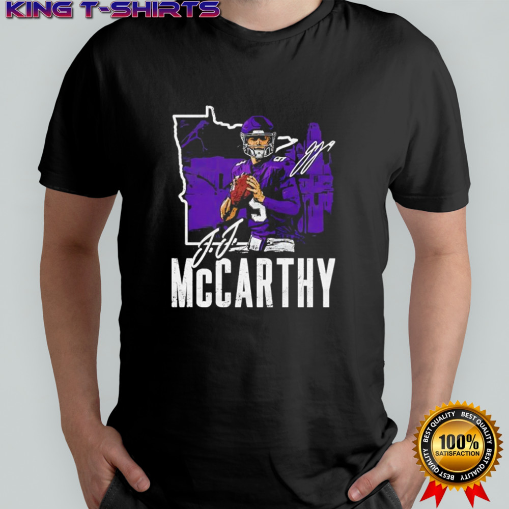 J.J. McCarthy Minnesota Vikings 500 level charcoal signature shirt