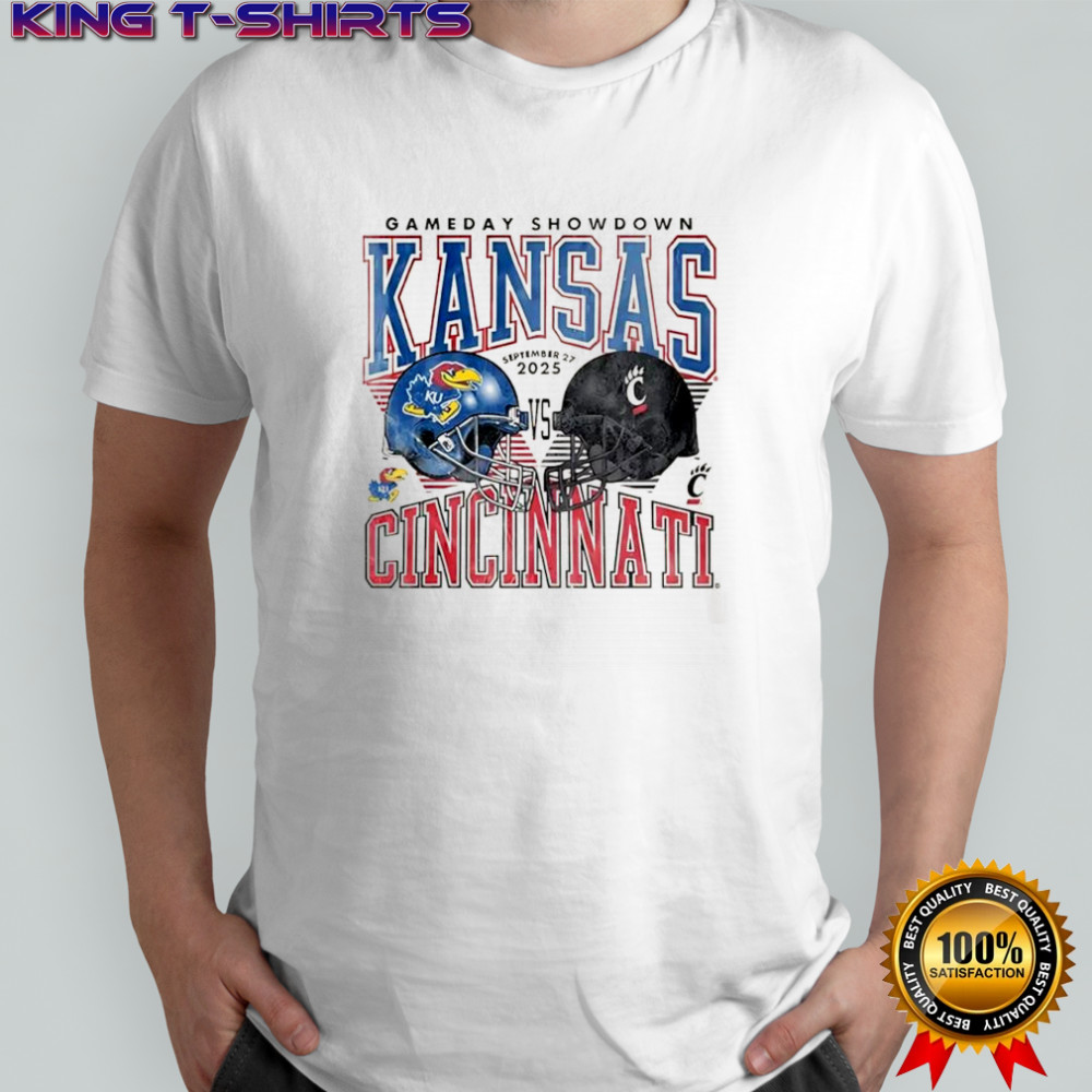 Kansas Jayhawks vs Cincinnati Bearcats football helmet 2025 shirt