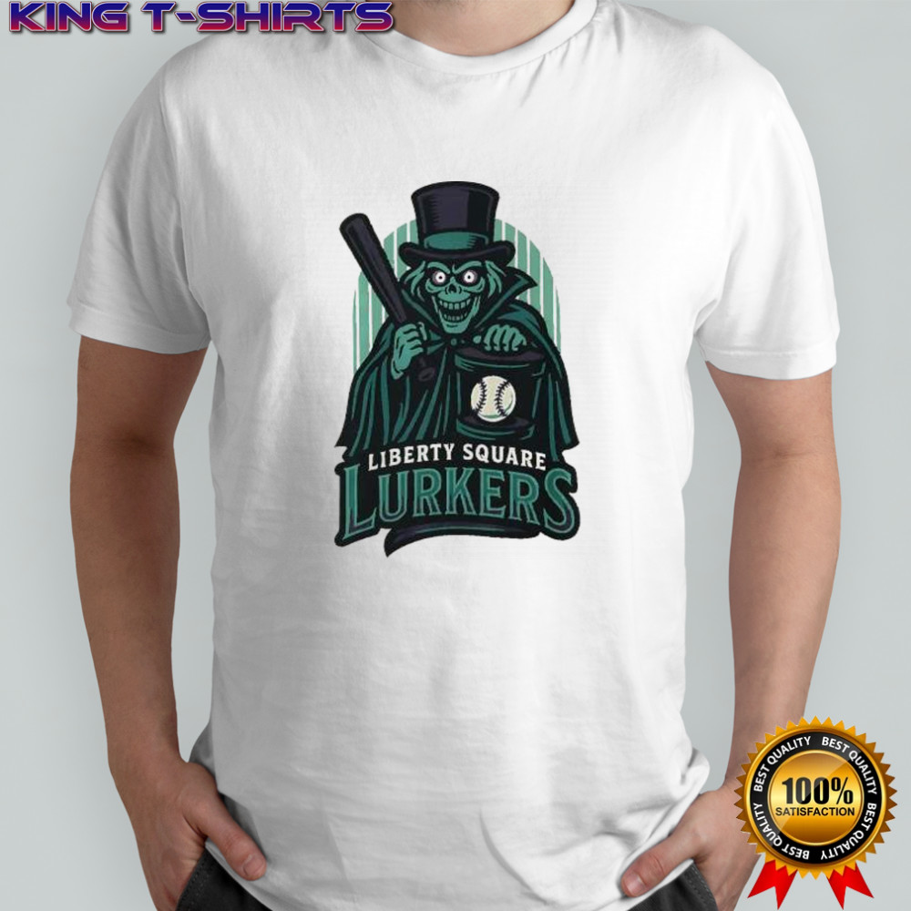 Liberty Square Lurkers hatbox ghost holding Baseball bat shirt