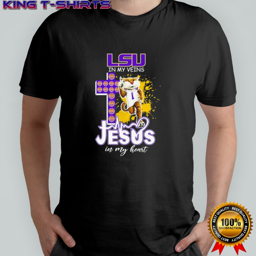 LSU in my veins Jesus in my heart mascot shirt