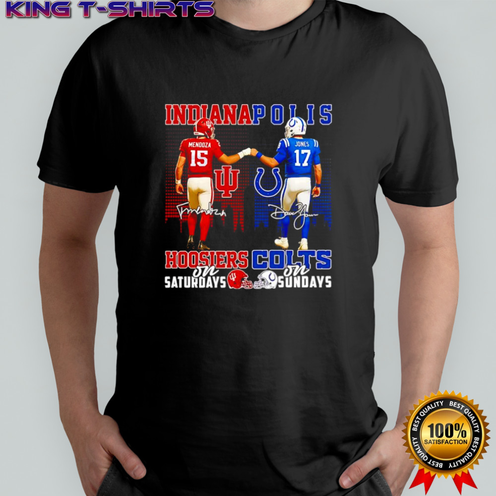 Mendoza Indiana Hoosiers On Saturdays X Jones Indianapolis Colts On Sundays Signatures 2025 shirt