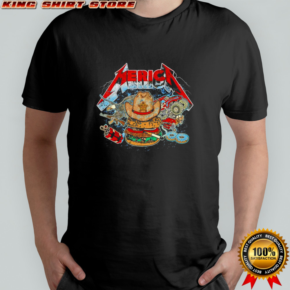 Merica Metal hamburger cigarettes cowboy graphic shirt
