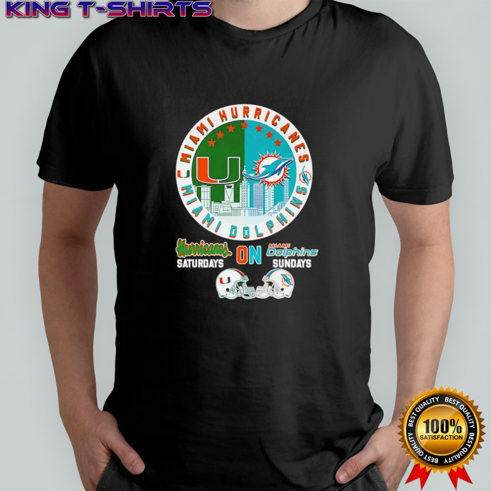Miami Hurricanes on Saturdays Dolphins on Sundays skyline shirt
