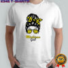 Michigan Wolverines girl messy bun glasses shirt