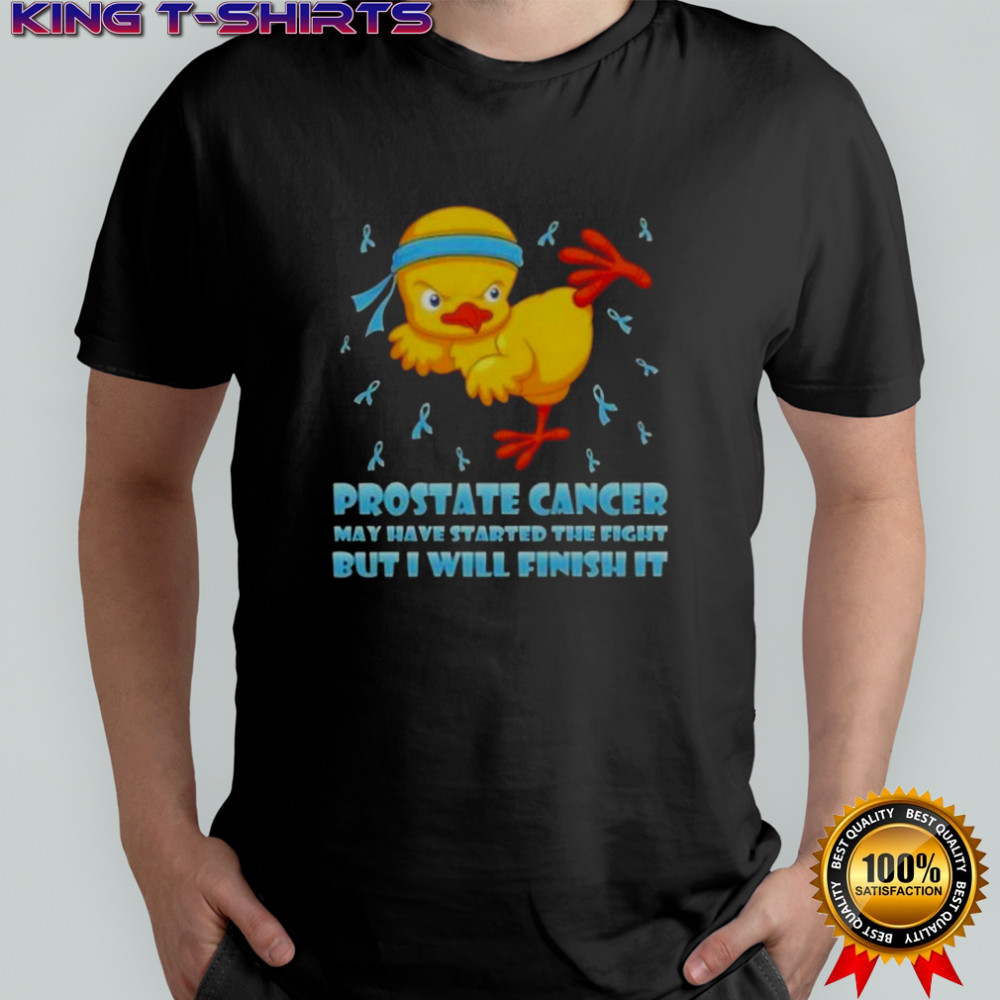 Nice Cartoon Chick Karate Kick Prostate Cancer May Have Started The Fight But I Will Finish It T-Shirt