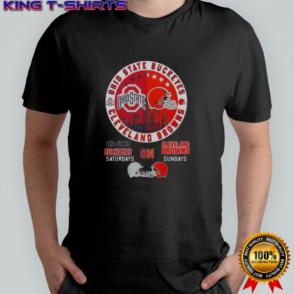 Ohio State Buckeyes And Cleveland Browns Saturdays On Sundays City Skyline Logo T-Shirt