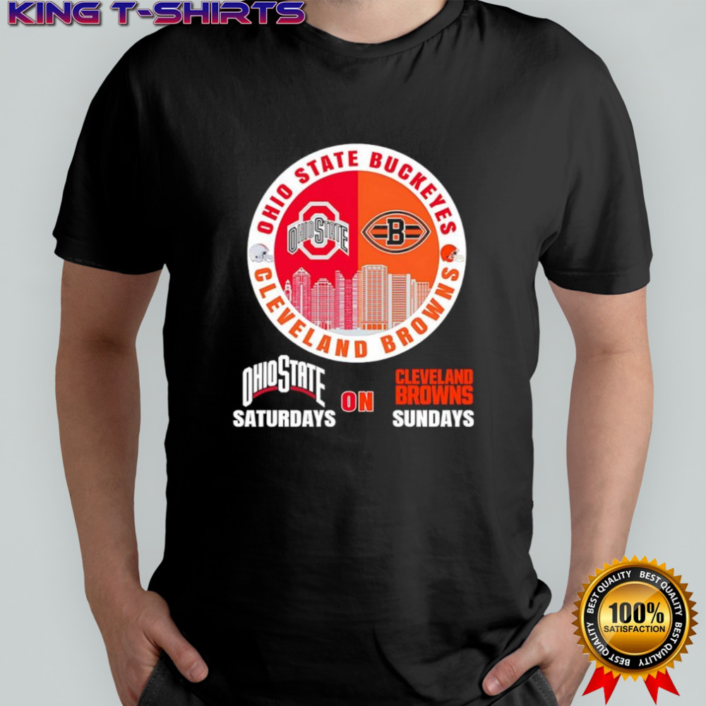 Ohio State Buckeyes Saturdays on Cleveland Browns Sundays helmet logo shirt