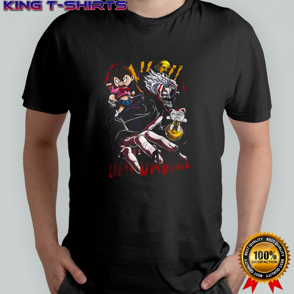Okarun and Momo Dandadan anime character gold ball shirt