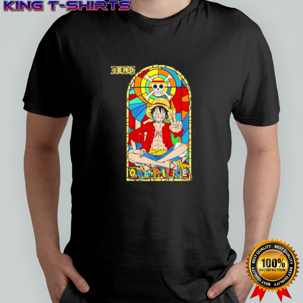 One Piece Luffy Stained Glass Skull and Crossbones Anime Manga shirt