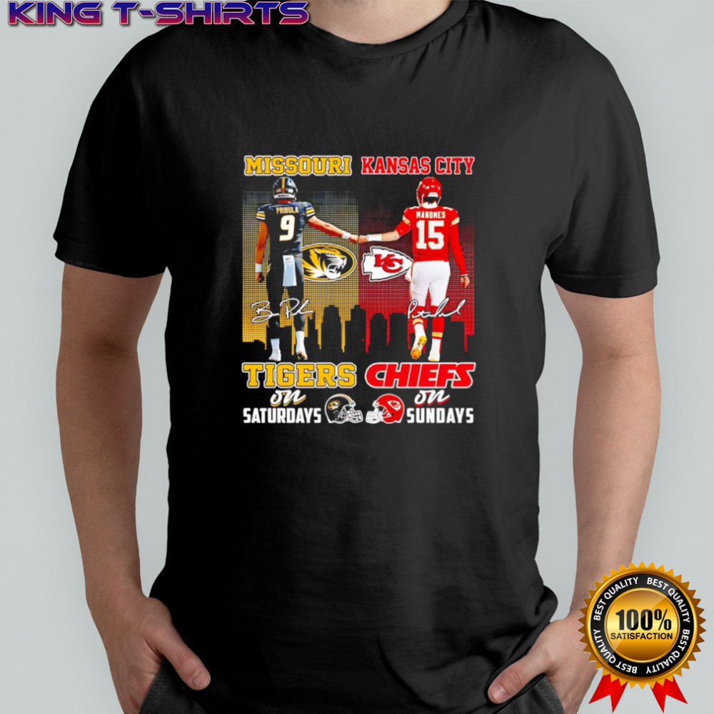 Pribula and Mahomes Missouri Tigers on Saturday Kansas City Chiefs on Sundays shirt