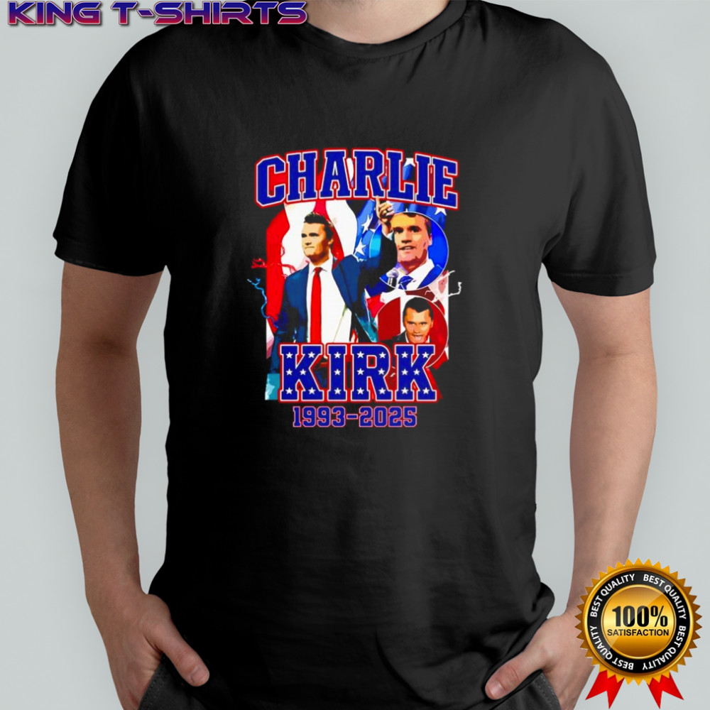RIP Charlie Kirk 1993 2025 American flag lighting graphic memorial shirt