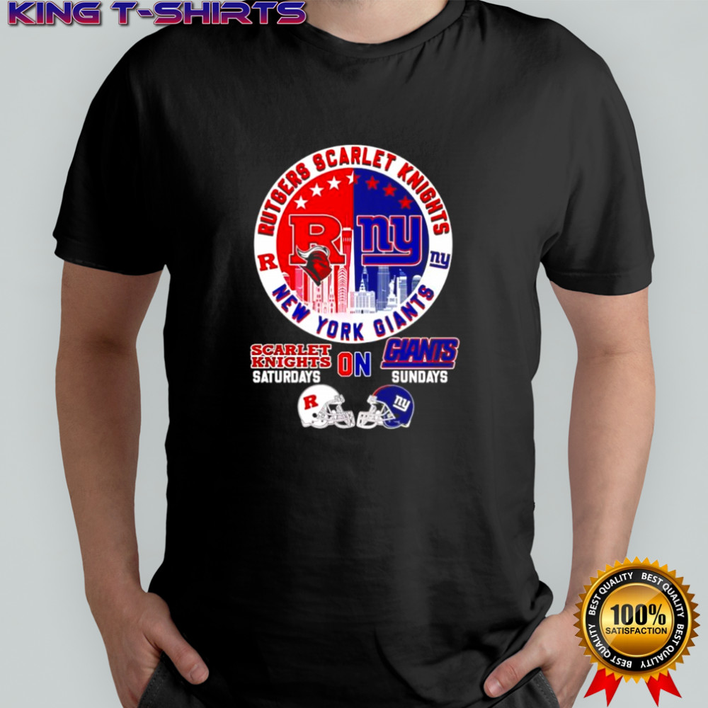Rutgers Scarlet Knights and New York Giants helmet City skyline shirt