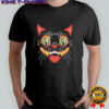 Scary Vintage Halloween Black Cat Face with Green Eyes shirt