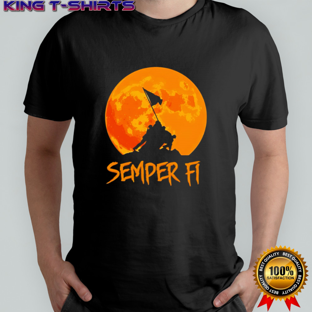 Semper Fi Flag on a Hill and Full Moon Graphic shirt