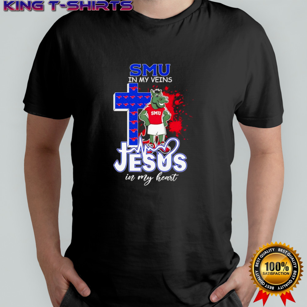 SMU in my veins Jesus in my heart mascot shirt