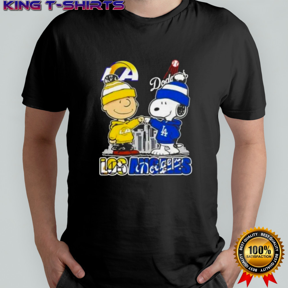 Snoopy And Charlie Brown Los Angeles Sports Rams X Dodgers Skyline T-Shirt