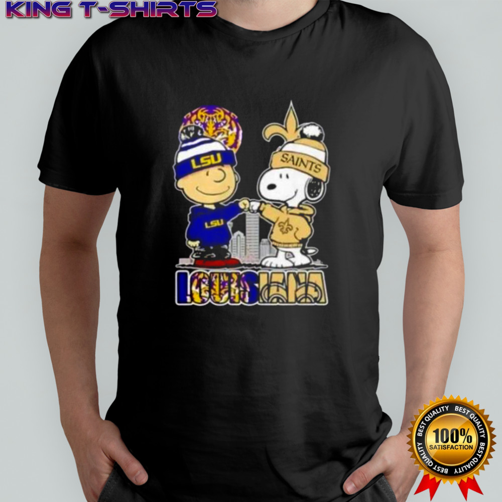 Snoopy And Charlie Brown Louisiana LSU Tigers X New Orleans Saints Skyline T-Shirt