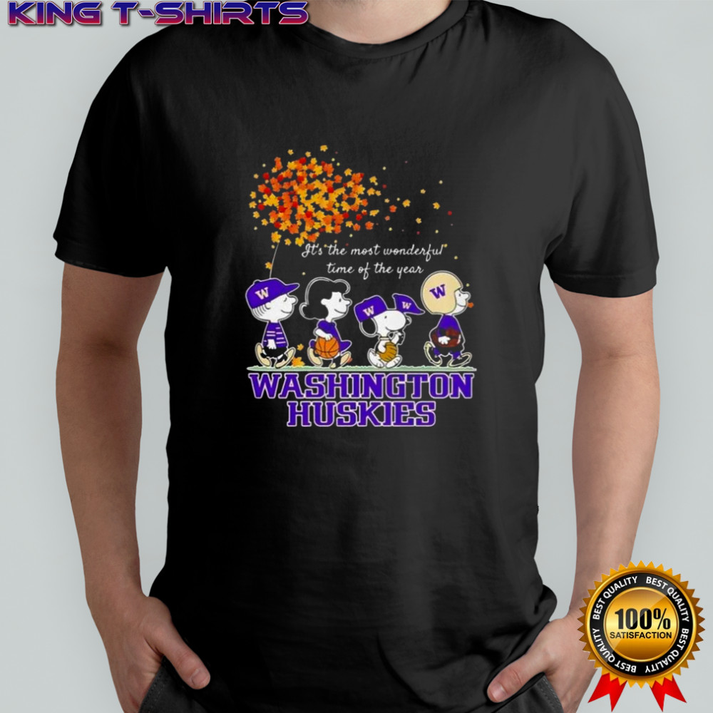 Snoopy And Friends Washington Huskies Sports Team It’s The Most Wonderful Time Of The Year Autumn T-Shirt