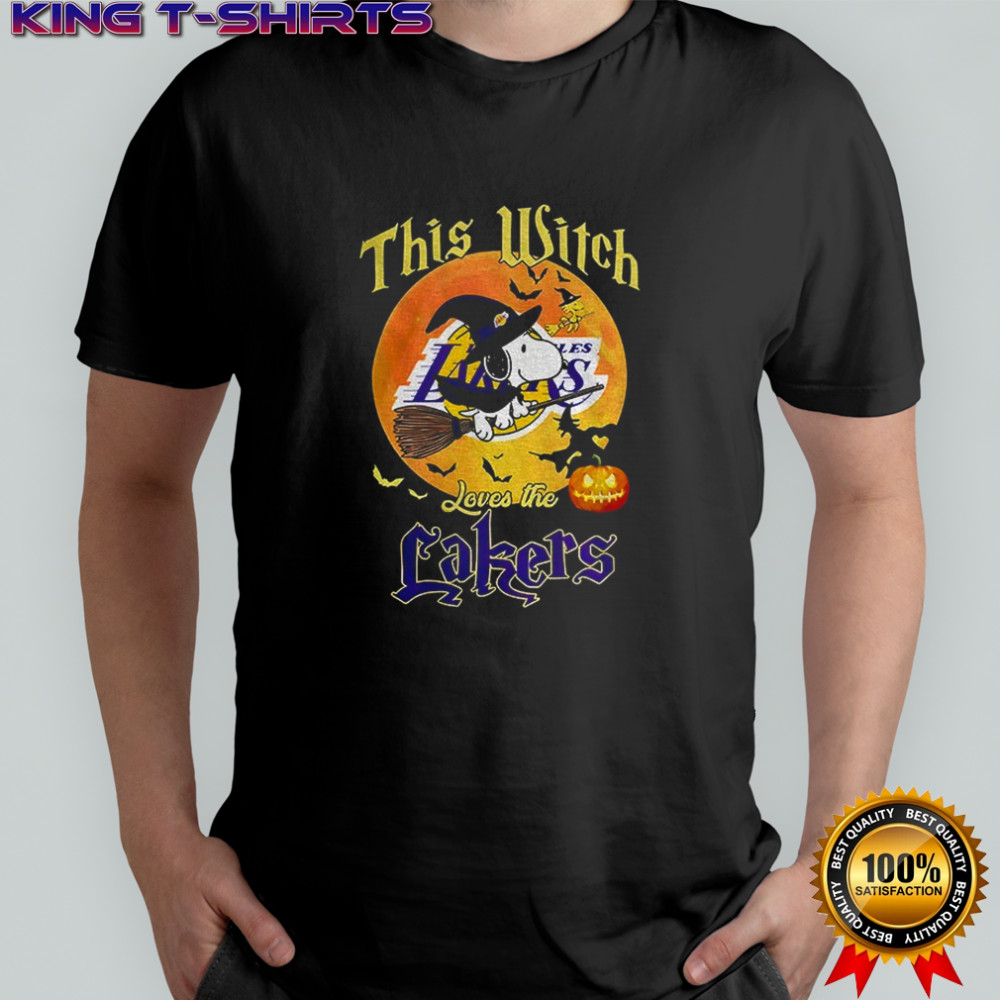 Snoopy and Woodstock witches this witch loves the Los Angeles Lakers Halloween shirt