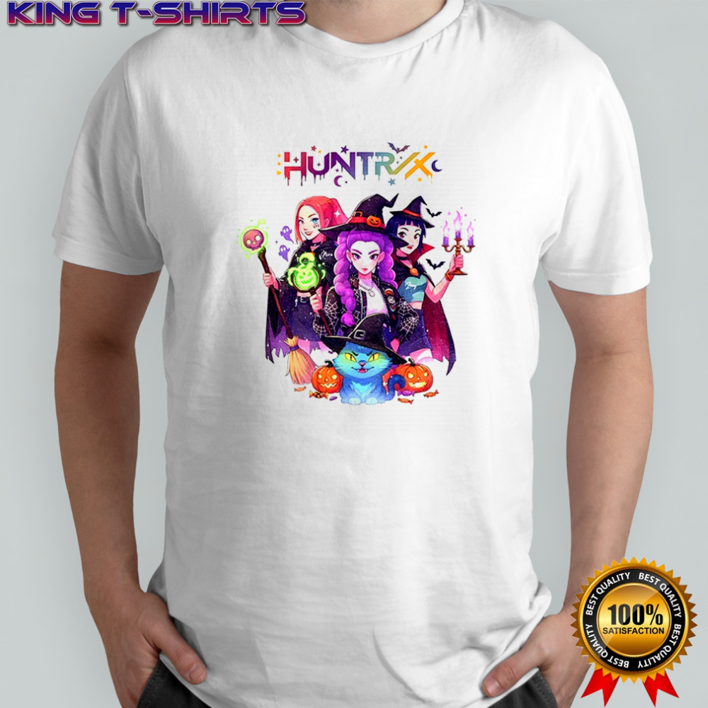 Spooky Huntrix Halloween Kpop Demon Hunters Saja Girls and Derpy Tiger shirt