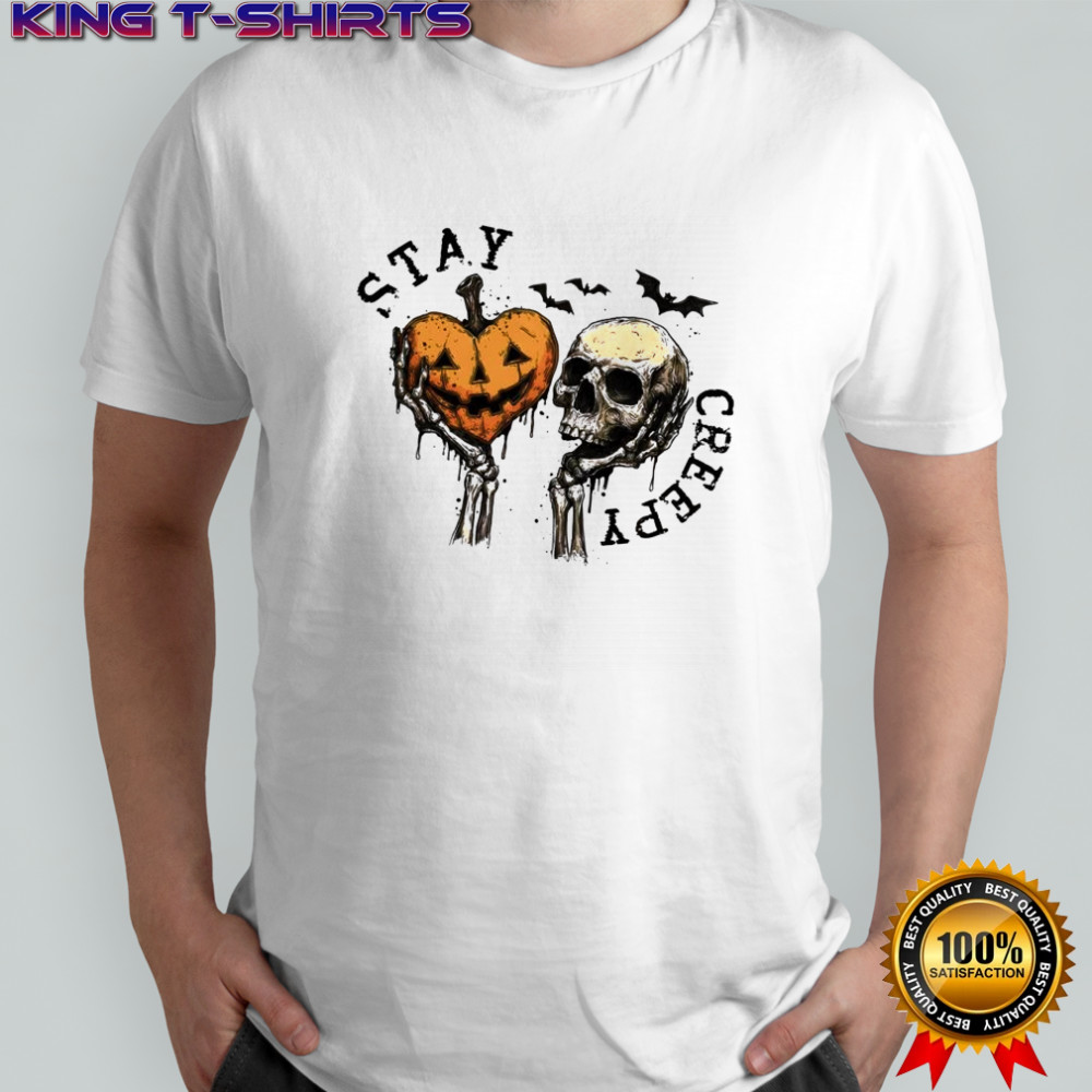 Stay Creepy Retro Dripping Heart Skeleton Hand Spooky Halloween shirt