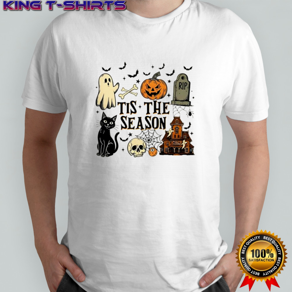 Tis The Season Ghost Halloween Pumpkin Spooky Vibes Cat shirt