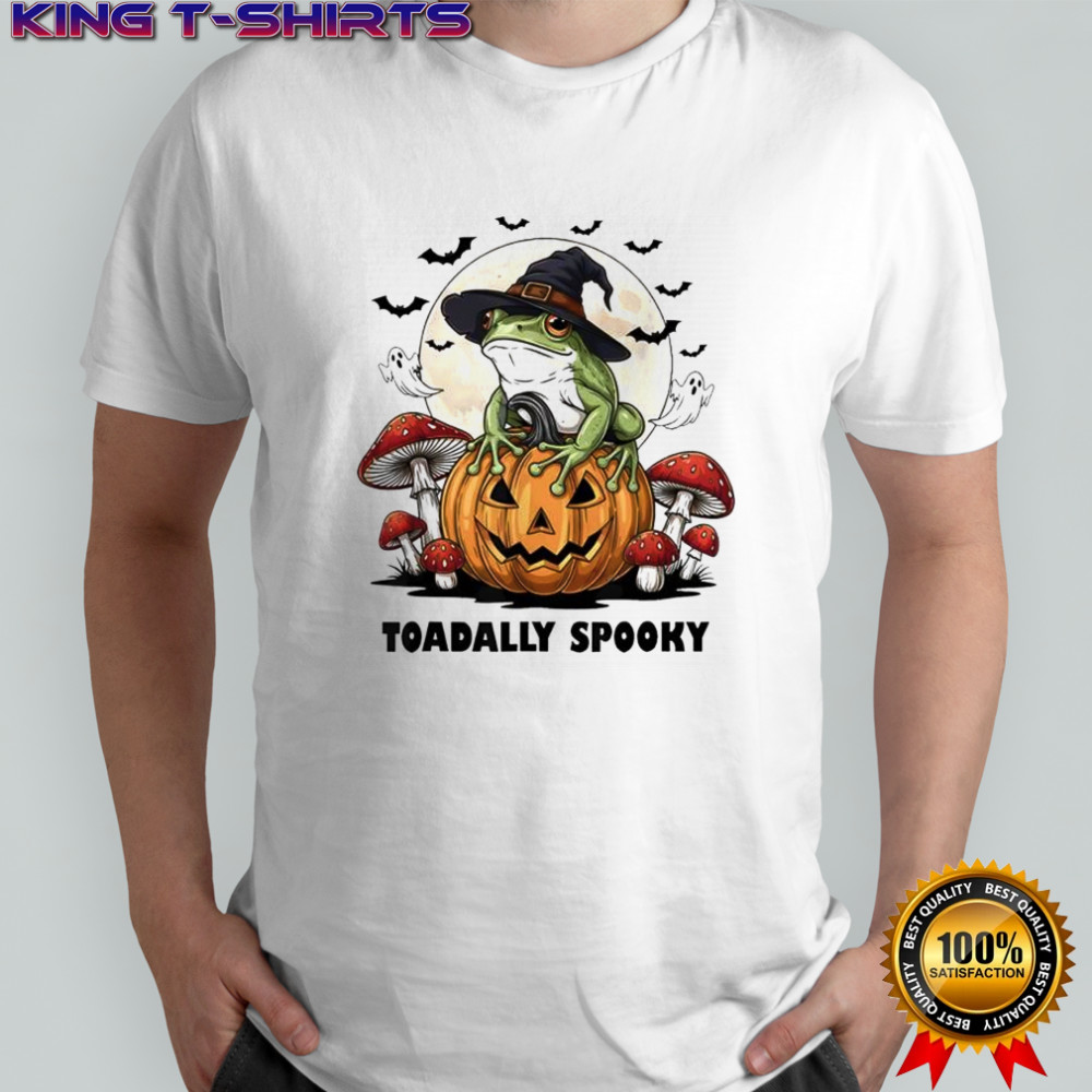Toadally Spooky Halloween Frog On Pumpkin with Bats shirt