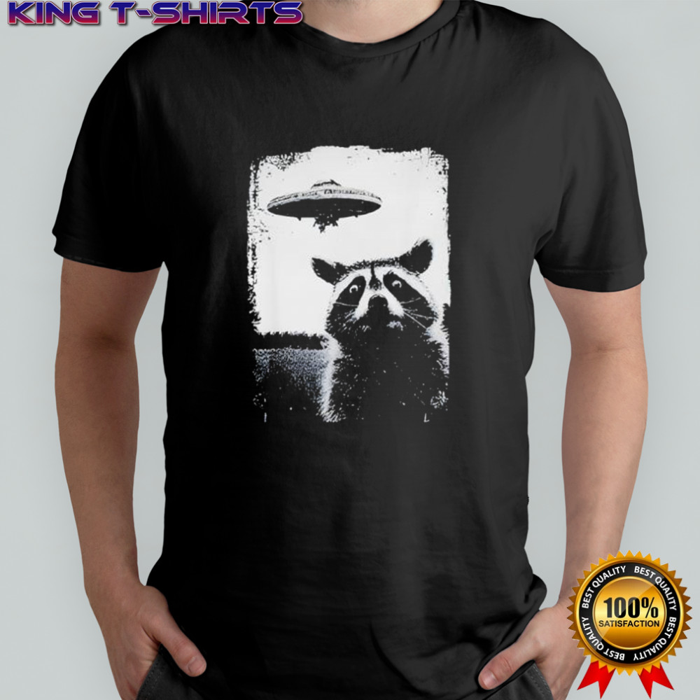 Unique Raccoon and UFO Print shirt