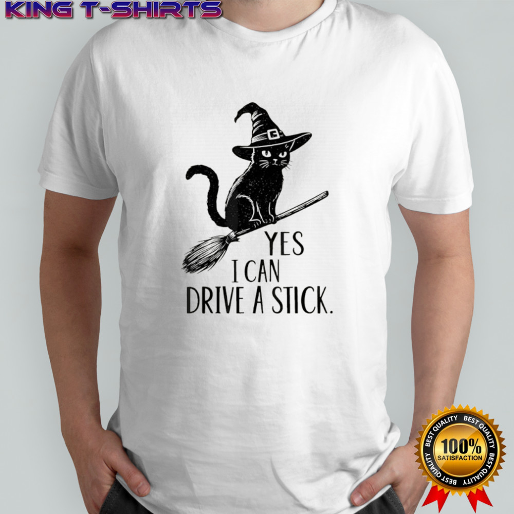 Yes i can drive a stick Funny Halloween Cat Witch Spooky shirt