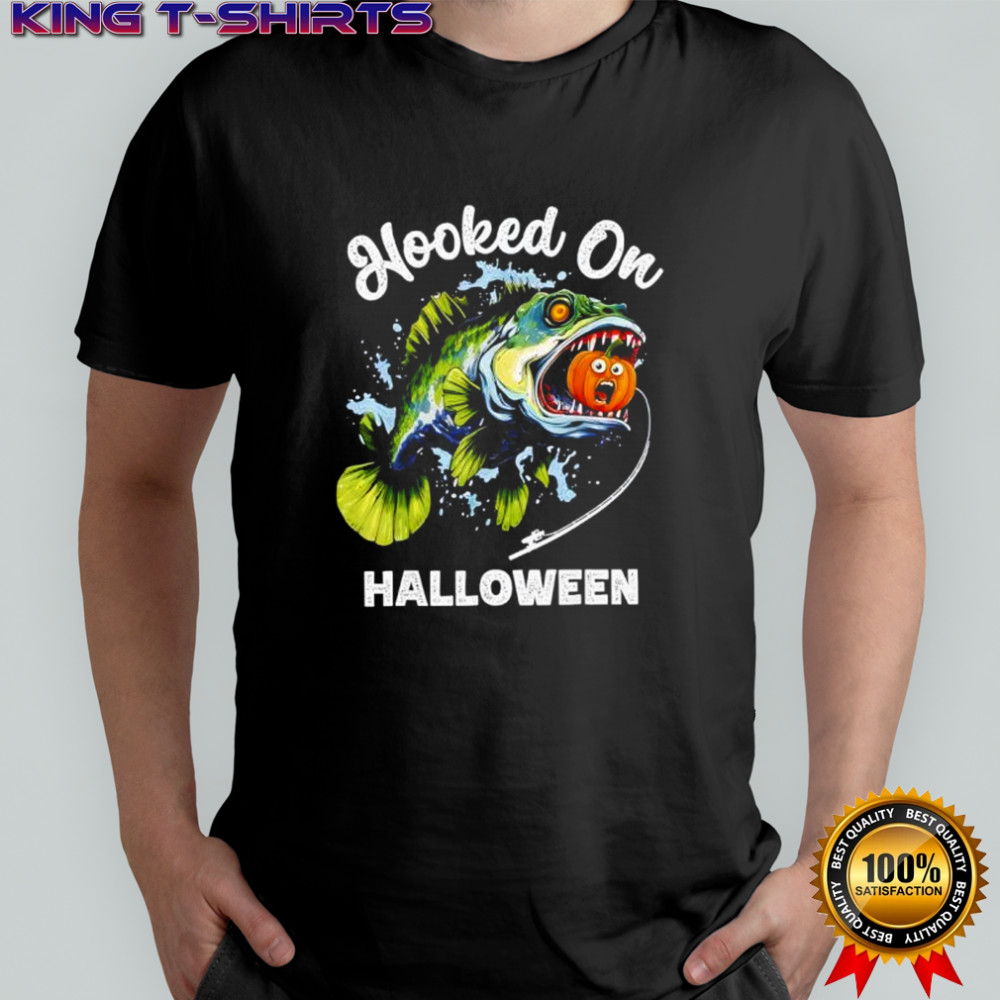 Zombie Bass Fishing Pumpkin Hooked on Halloween shirt