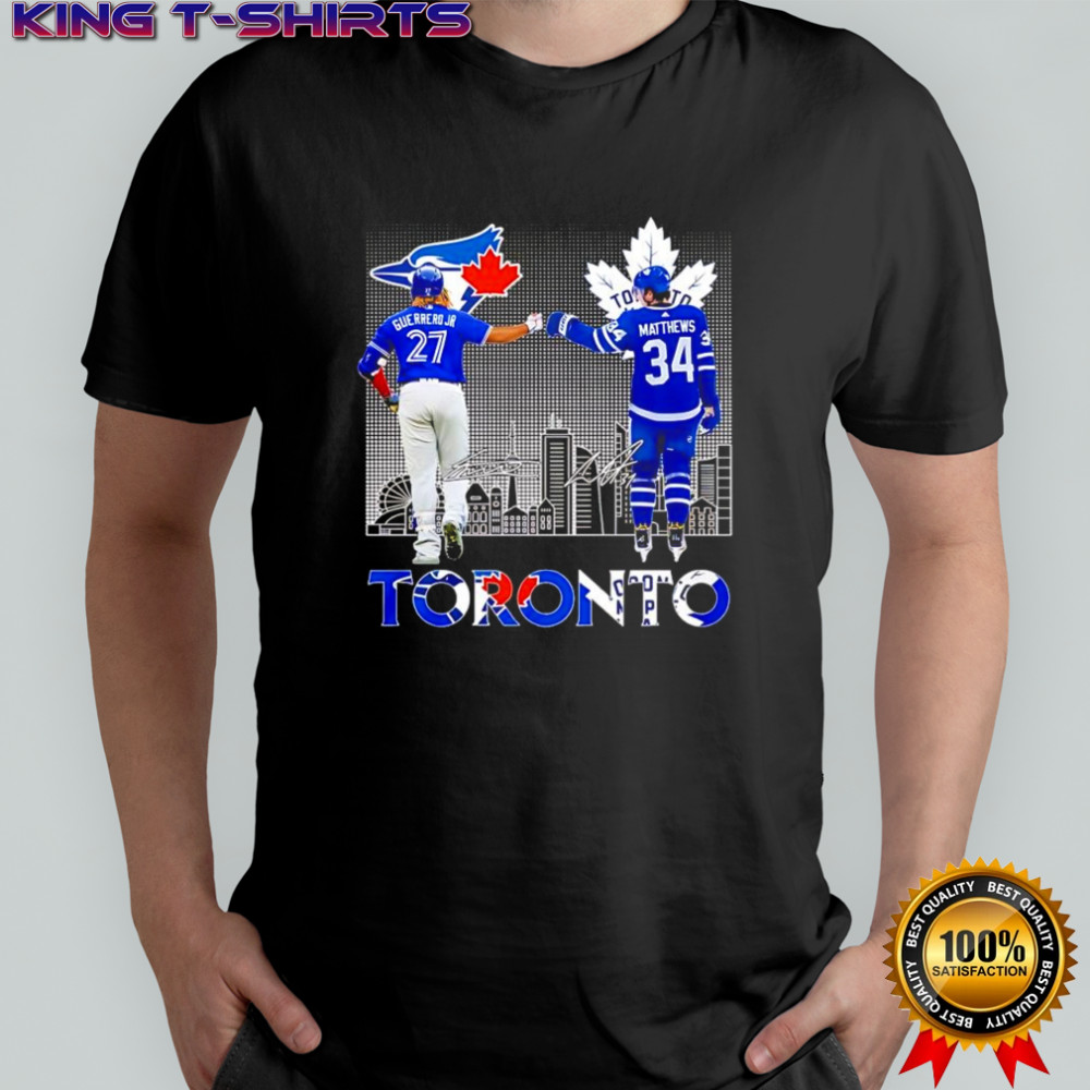 Auston Matthews Toronto Maple Leafs vs Vladimir Guerrero Jr Toronto Blue Jays signatures shirt