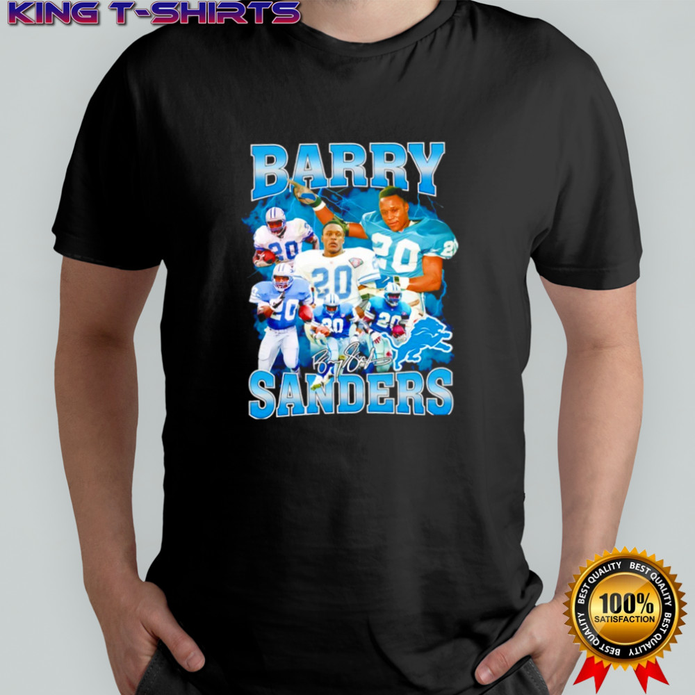 Barry Sanders Detroit Lions signature logo shirt