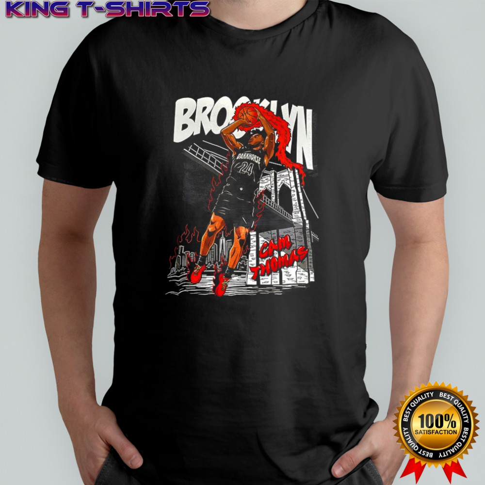 Cam Thomas Brooklyn Nets basketball shooting stance skyline shirt